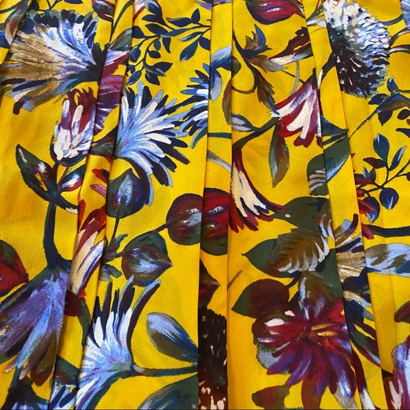 J crew yellow gold purple blue floral silk pleated skirt size 4 - Picture 9 of 9